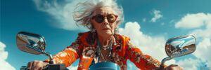 Senior riding motorcycle